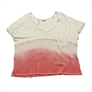 We The Free Free People Waffle Knit-Like Short Sleeve V Neck Flowy Blouse Small